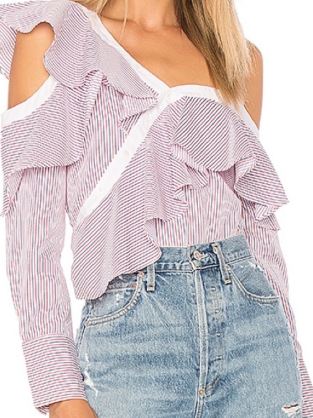 Endless rose asymmetrical cold shoulder striped ruffle one shoulder top sz s